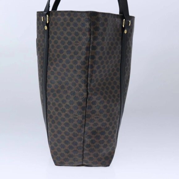 CELINE Macadam Canvas Tote Bag PVC Leather Black Gold Auth 106873V - Picture 5 of 15